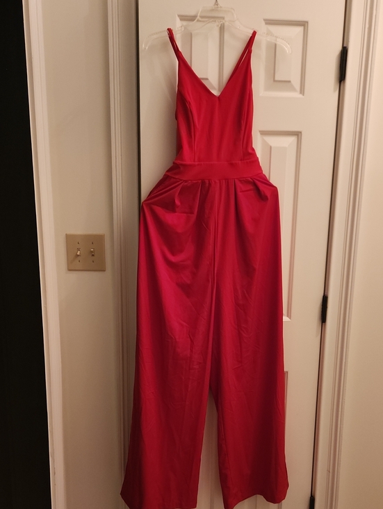 HALARA Pants - HALARA Cherry Red V-Neck Wide-Leg Jumpsuit NEVER WORN.